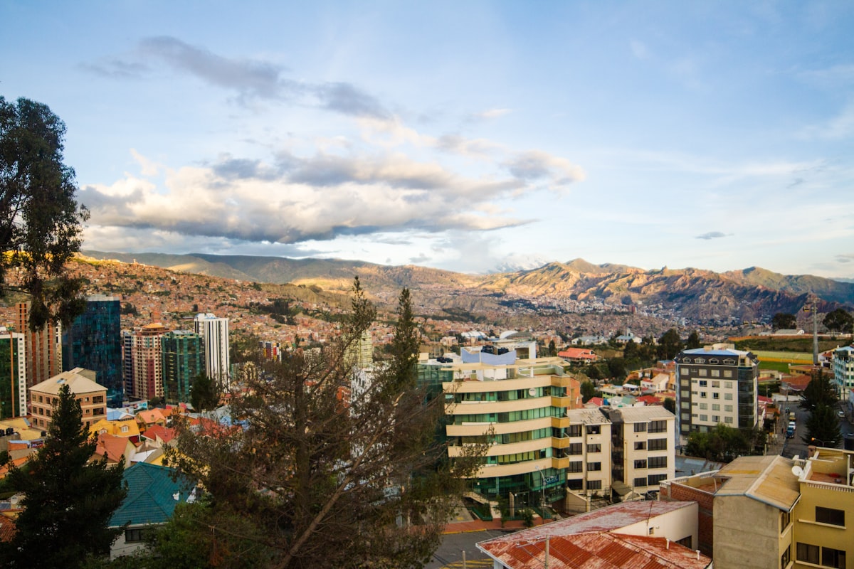 Bolivian urban skyline at dusk